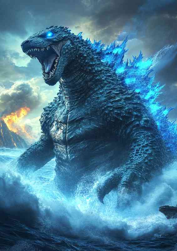 Godzilla style standing on ocean sea bed | Metal Poster