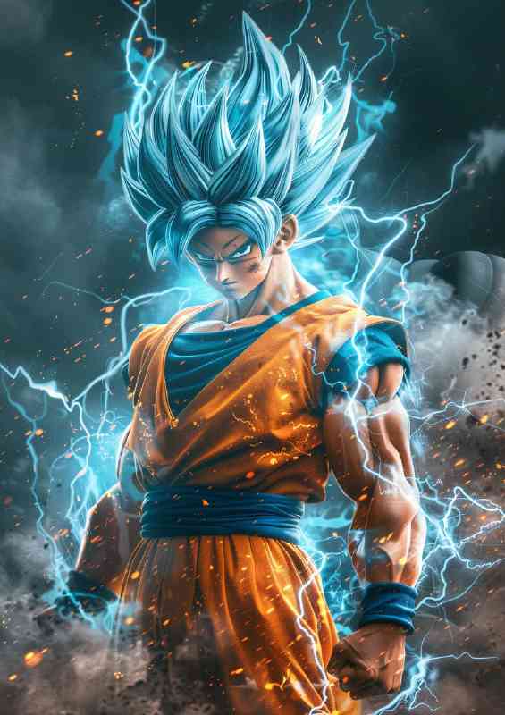 Goku with super instint glowing blue | Metal Poster
