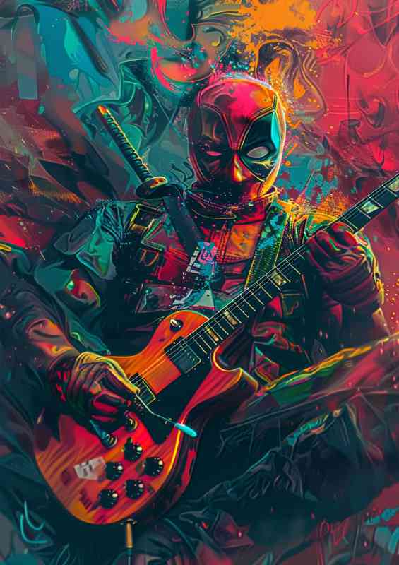 Graffiti art deadpool playing guitar | Poster