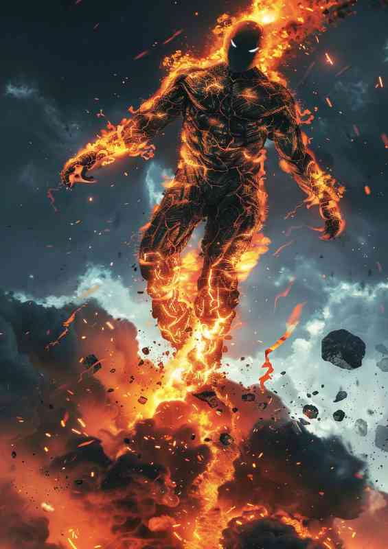 Man on fire in the sky flying | Metal Poster