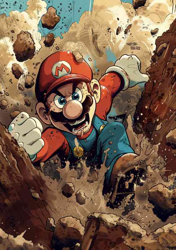 Mario on the run painted style | Metal Poster