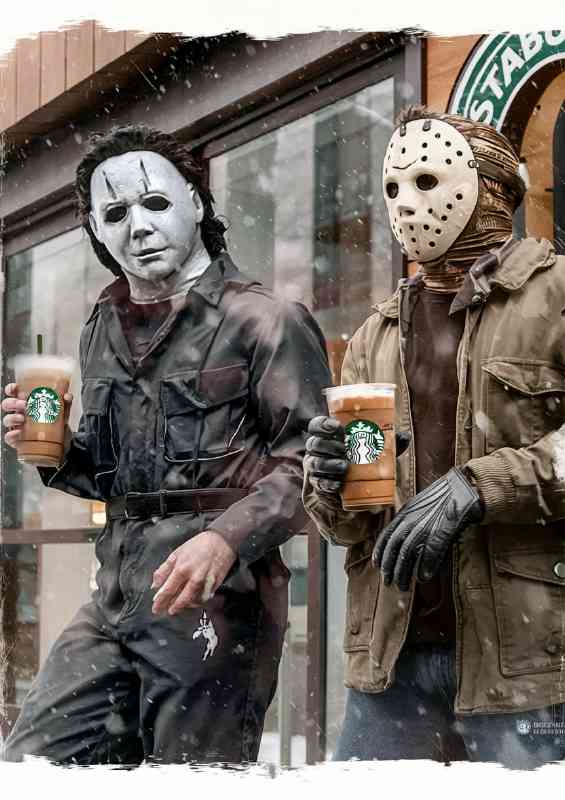 Michael myers and jason voorhees having a pint | Metal Poster