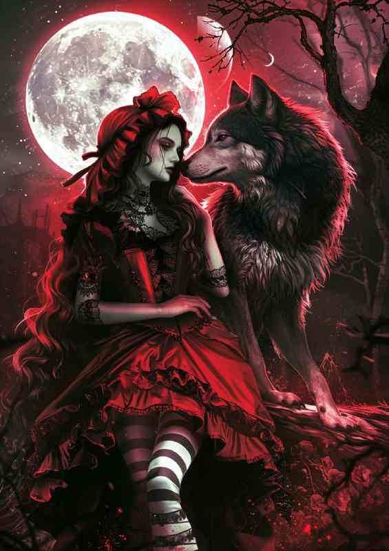 Red Riding Hood and the Wolf full body in Gothic | Canvas