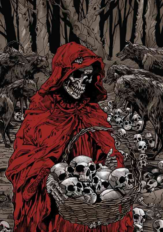 Red riding hood with a basket of skulls | Metal Poster