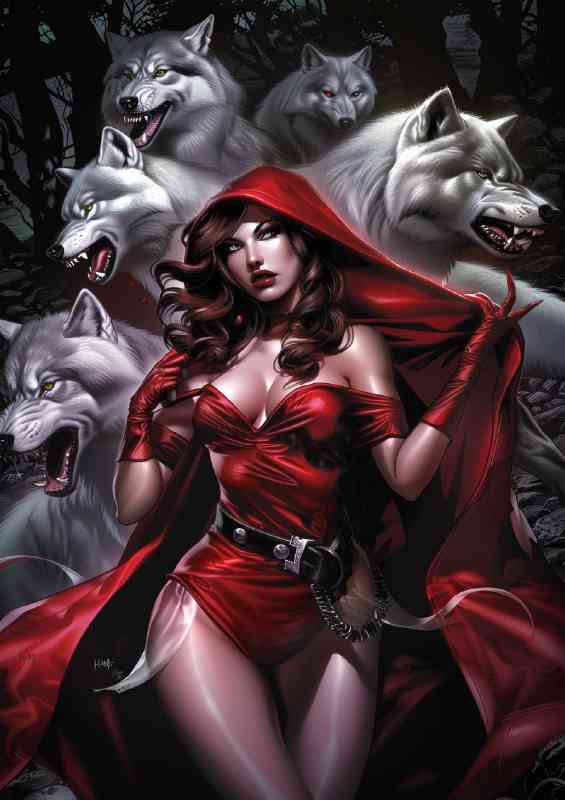 Red riding hood with white wolves | Poster