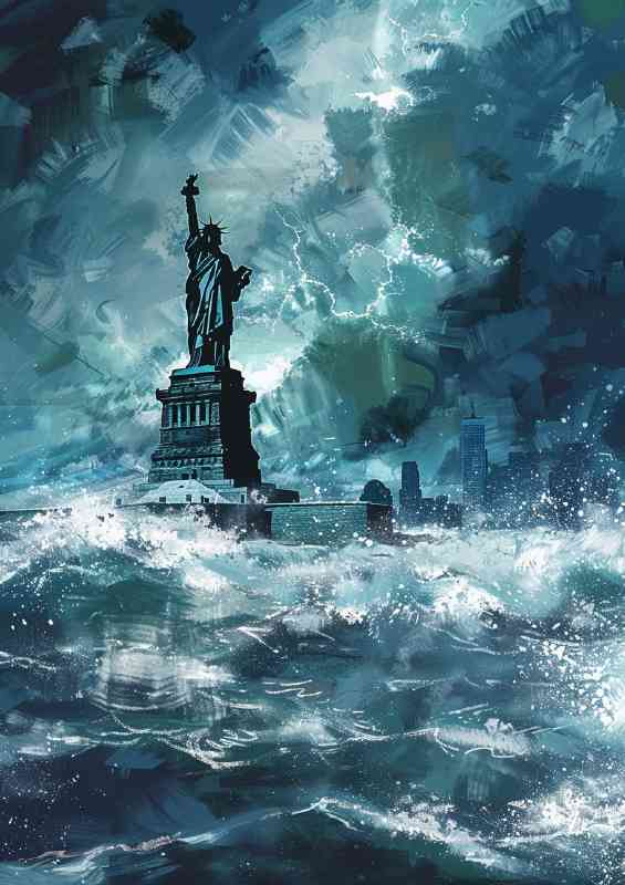 Statue of liberty immersed in water | Metal Poster
