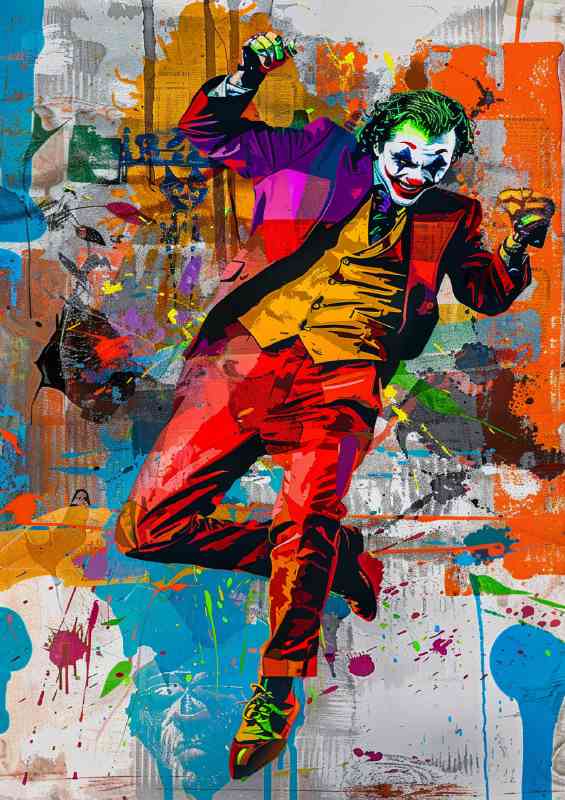 The Joker dancing in his red suit | Metal Poster