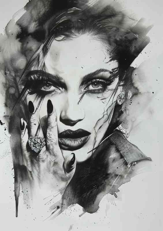 Black and white ink portrait of Madonna | Poster