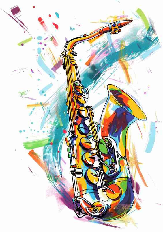 Saxophone with painted strokes | Metal Poster