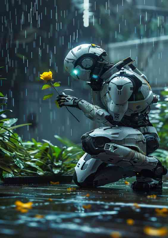 Ai robot meets plantlife | Metal Poster