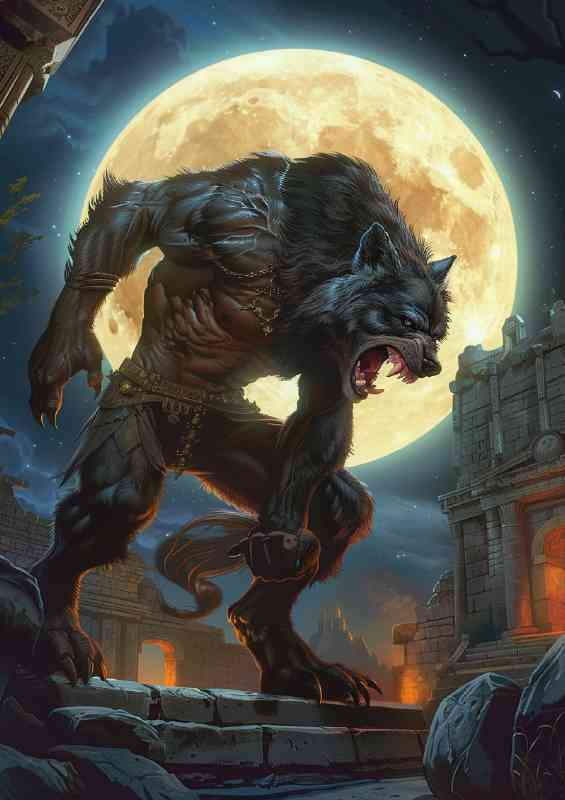 Black and grey werewolf with large fangs | Canvas