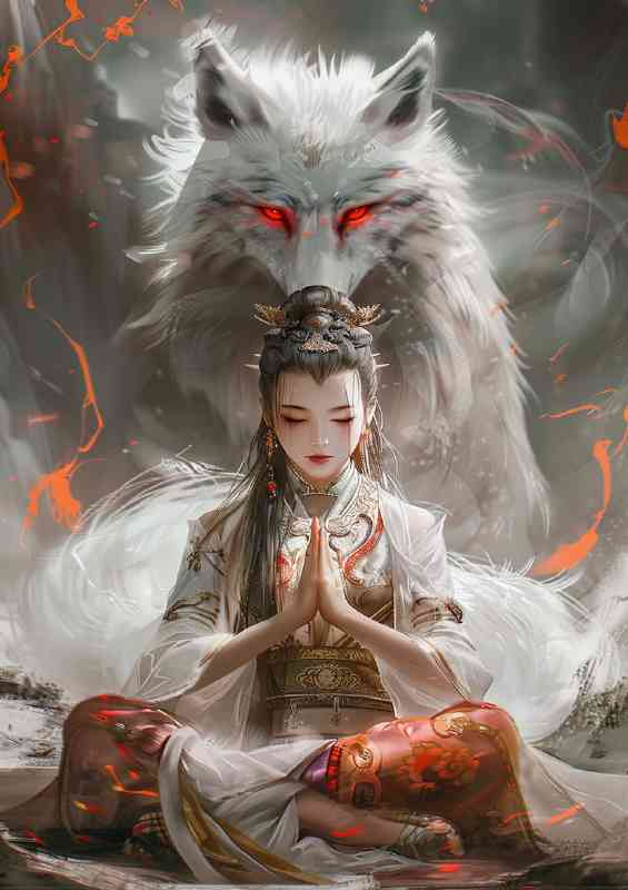 Chinese woman in ancient costume sits | Metal Poster