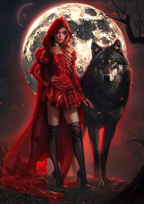 Dark red riding hood and wolf | Canvas
