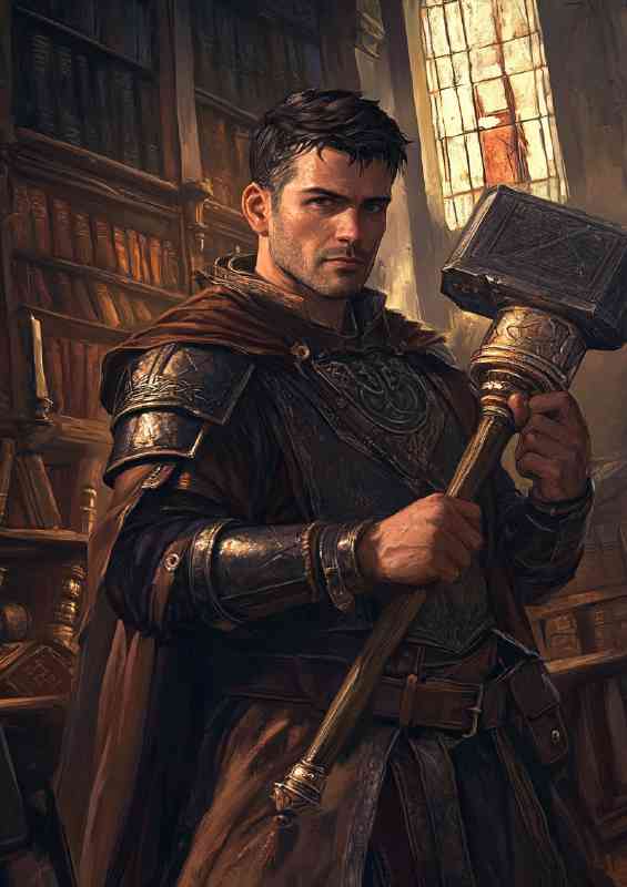 Fantasy game video man and staff hammer | Di-Bond