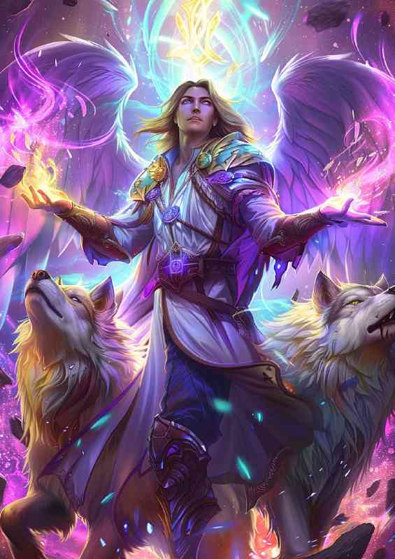 Fantasy man with wolves magical | Canvas