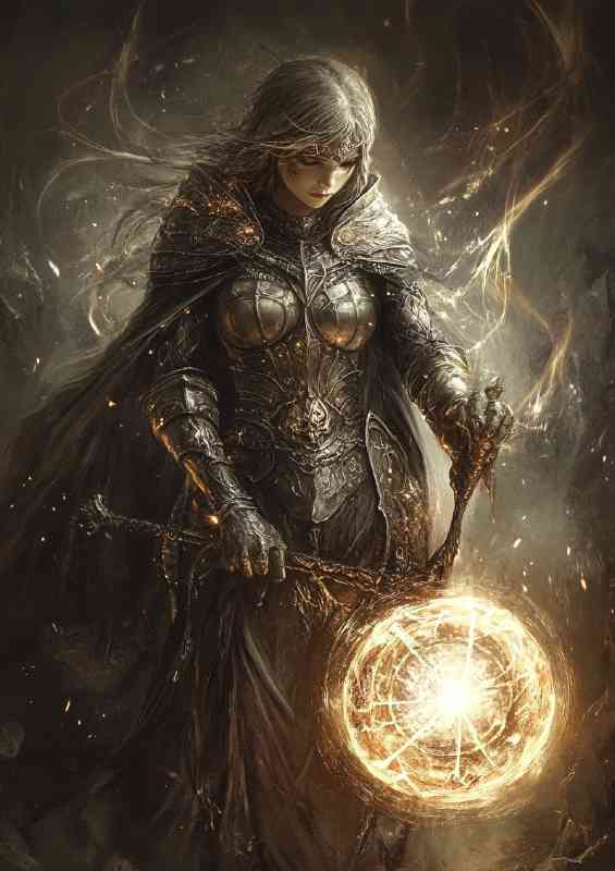 Female fantasy warrior holding light | Di-Bond