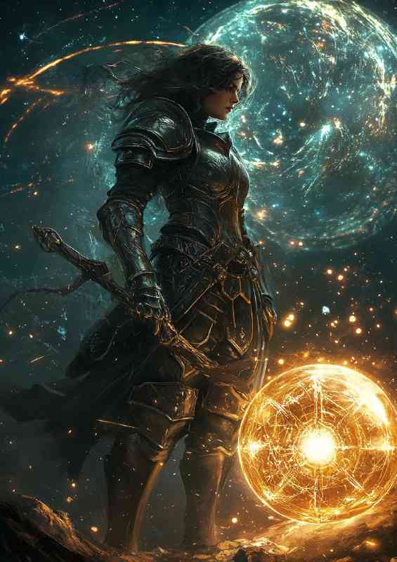 Female warrior fantasy with staff | Di-Bond