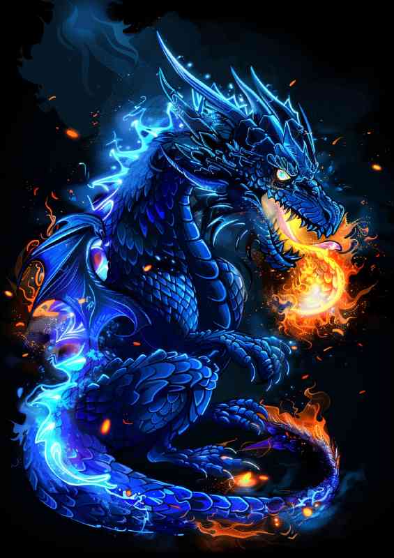 Fire blue dragon with scales | Di-Bond