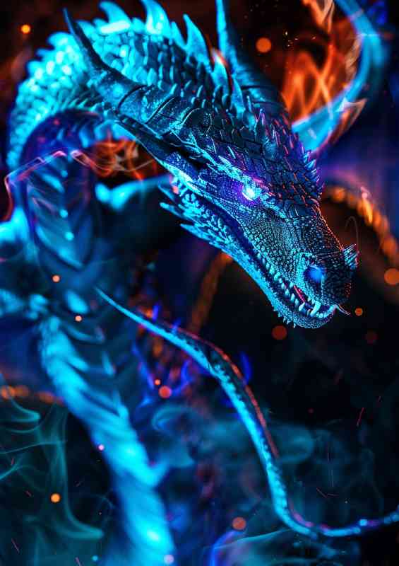 Glowing blue eyes dragon fantasy | Poster