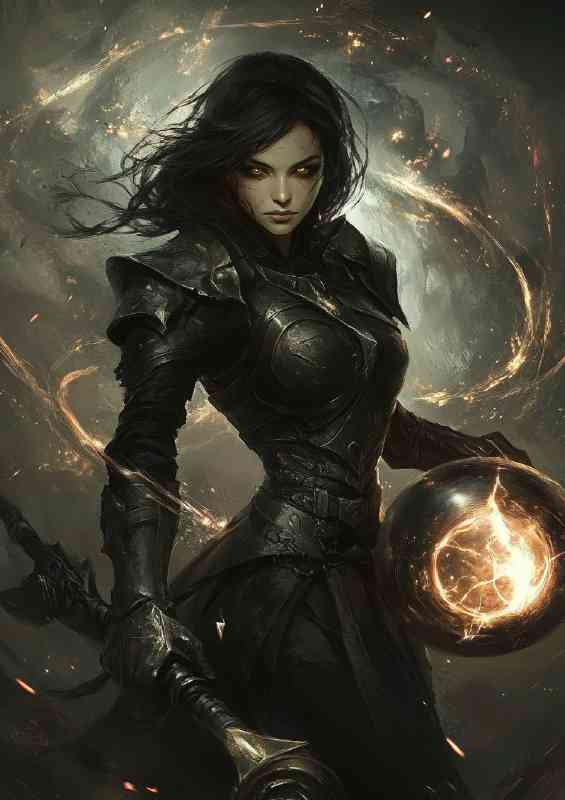 Godess wizzard lady with fire ball | Metal Poster