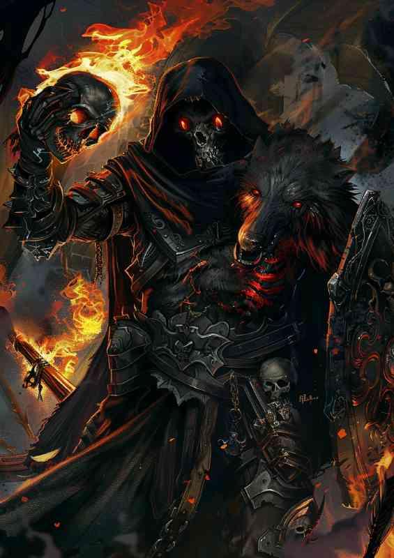 Grim reaper with black hood and wolf | Di-Bond