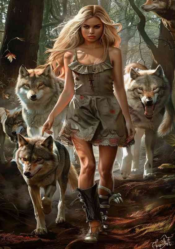 In the woodlands with wolf pack | Metal Poster
