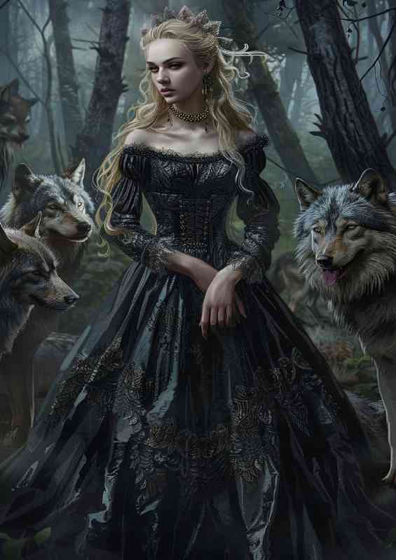 Lady in black with the wolf pack | Di-Bond