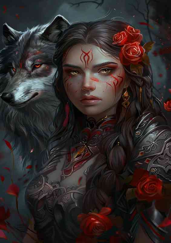 Lady with roses and the wolf | Poster