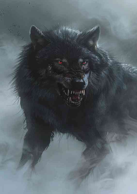 Large black wolf with red eyes | Di-Bond