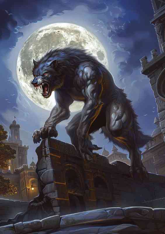 Large fanged werewolf at night | Metal Poster