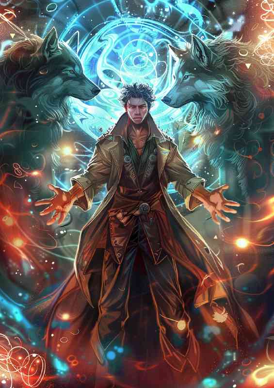 Male wizzard fantasy surrounded by swirls | Metal Poster