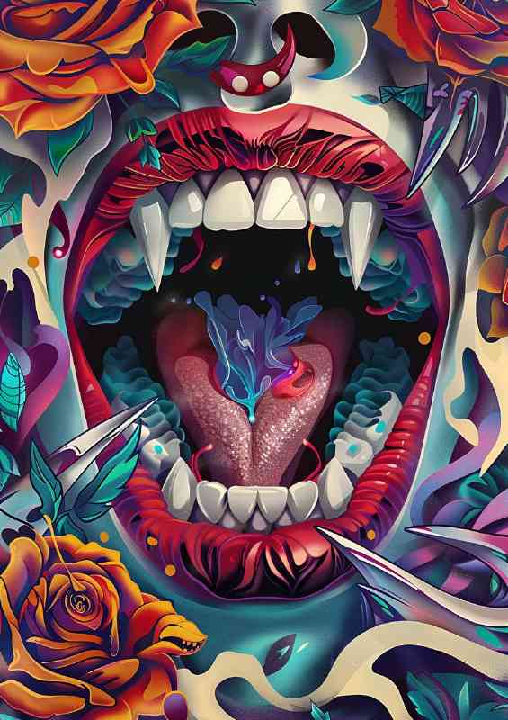 Open mouth shapre fangs | Poster