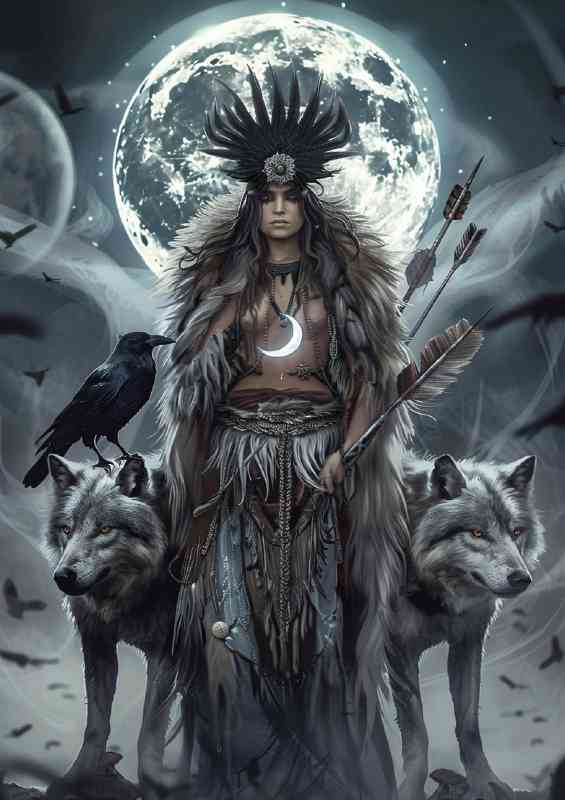 Sharman with white wolfs hunting | Di-Bond