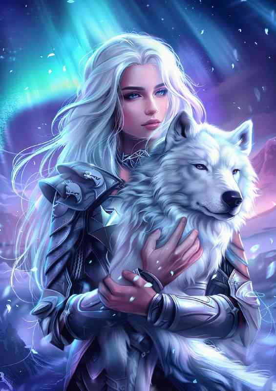 Silver hair white wolf aura | Canvas