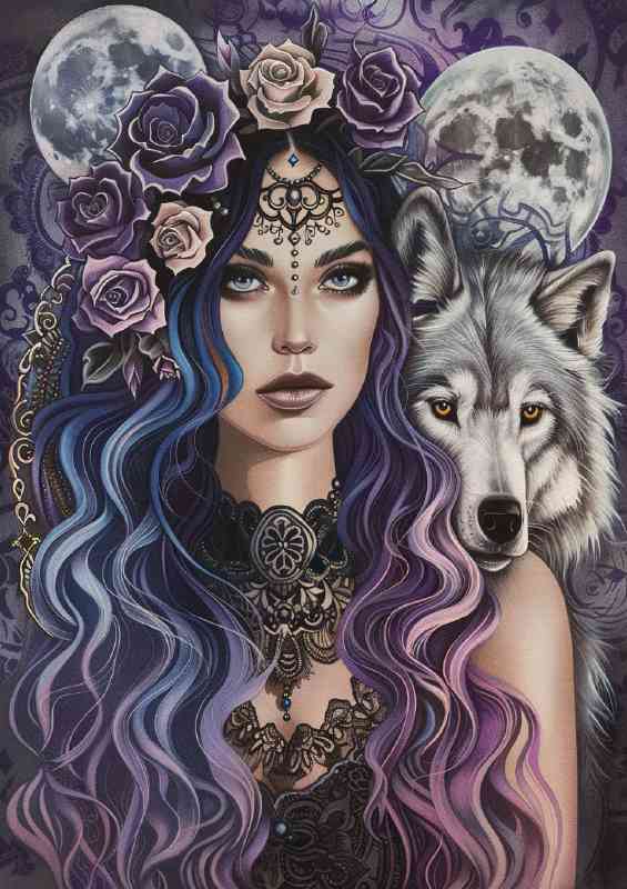 Woman with long blue and purple hair | Canvas