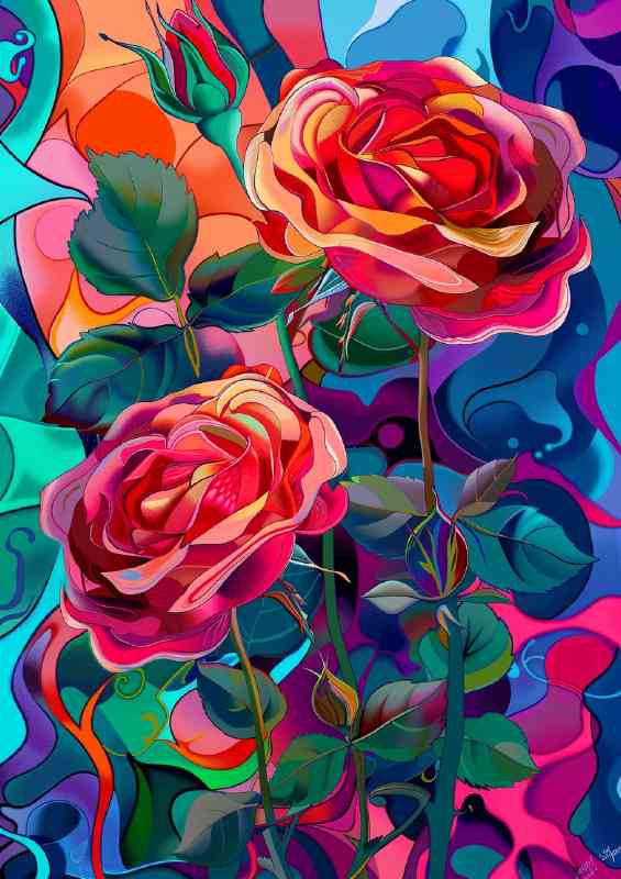 Art deco roses in bloom | Canvas