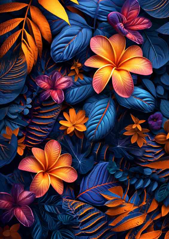 Intricate foliage luminous colours adorned orange | Canvas