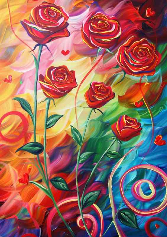 Long stem full roses in red | Metal Poster