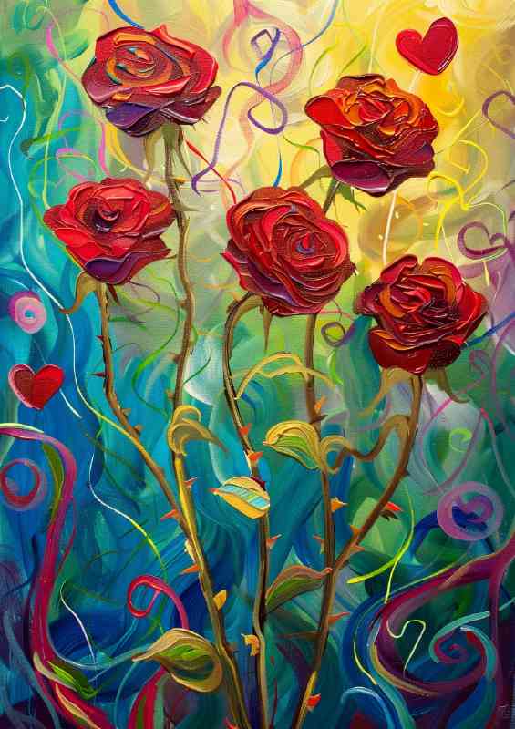 Long stem red roses abstract | Di-Bond