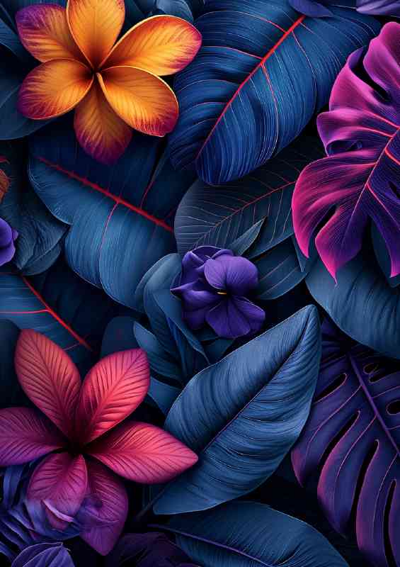 Neon foliage and the bright flowers | Canvas