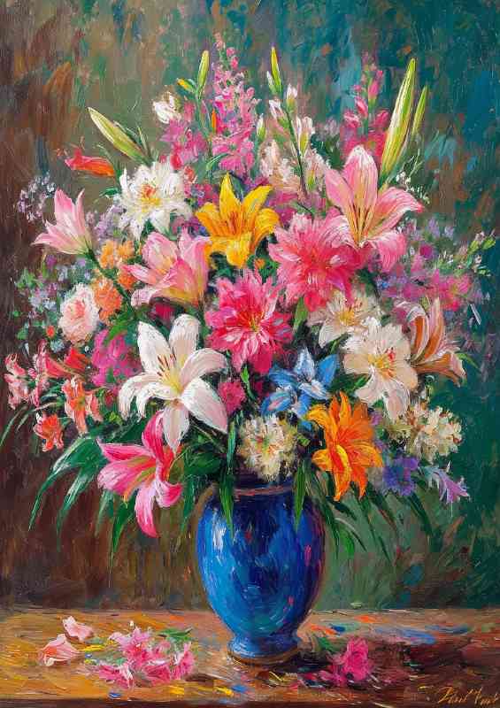 Pastel bouquet hand painted flowers and lillys | Poster