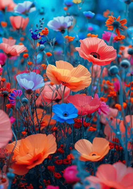 Poppy field with multi colours | Metal Poster