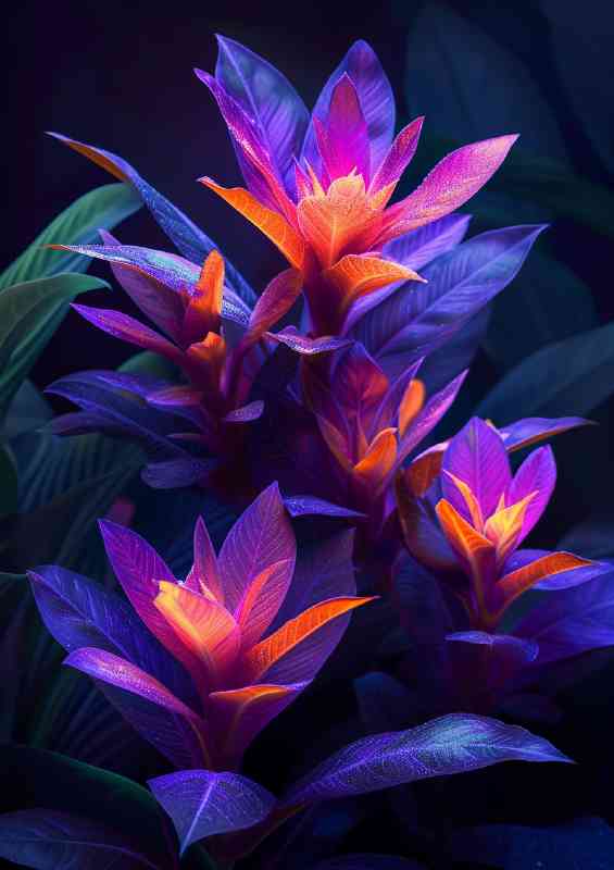 Purple and pink glow flowers in dark | Poster