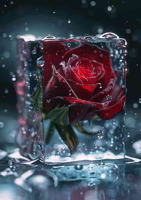 Rose in a Ice cube | Metal Poster