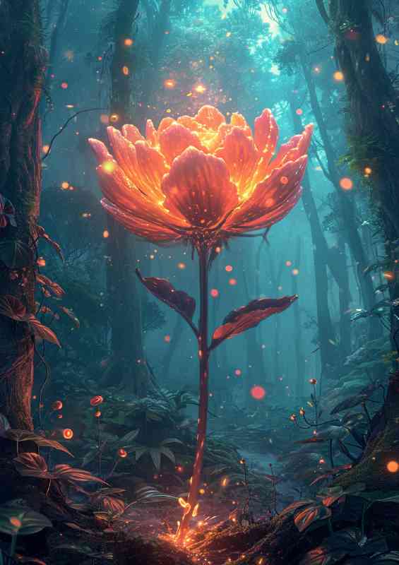 Single glowing flowers in the wood sun | Poster