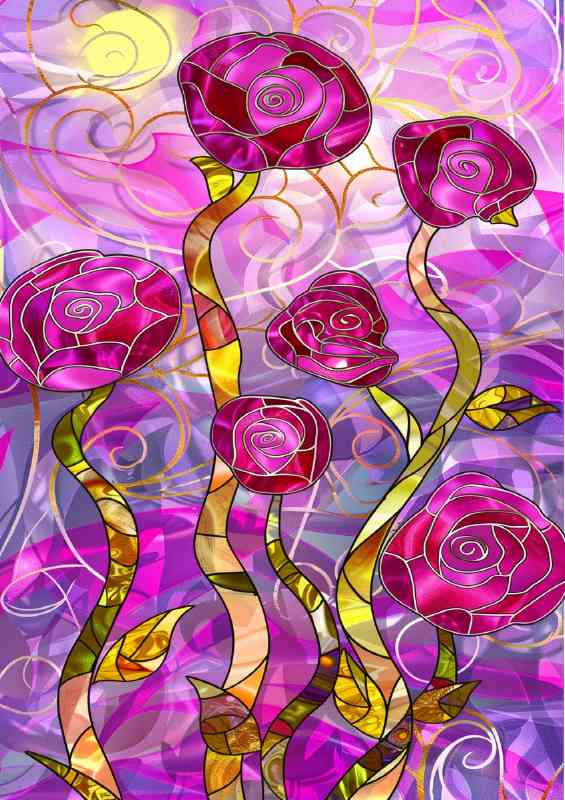 Stained glass rose field | Metal Poster