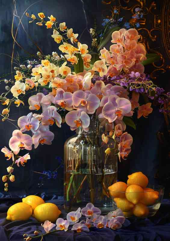 Still life orchids in a vase | Metal Poster