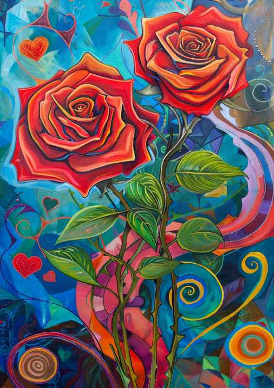 The vibrant swirled roses | Metal Poster