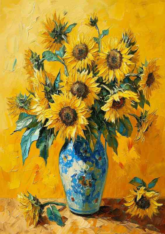 Yellow bright sinflowers blue vase | Canvas