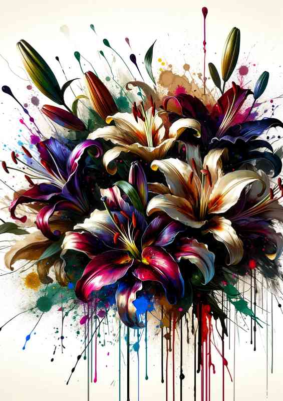 bouquet of lilies with a dynamic array of splatterers | Canvas